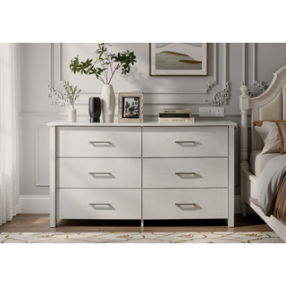Sunvega Celeste White 6-Drawer Dresser with Silver Metal Handles