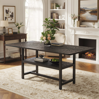 Sunvega Minimalist Dining Table with Walnut Textured MDF Top and Storage Shelf