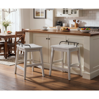 Sunvega Counter Stool with Shaped Seat and Oil-Rubbed Brass Galley Rail in Ivory