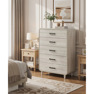 Sunvega Contemporary Antique White Nightstand with Two Drawers and Rounded Edges