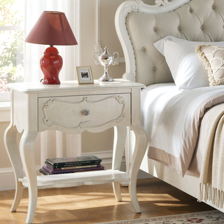 Sunvega Formal Traditional Pearl White Finish Nightstand with Drawer and Shelf