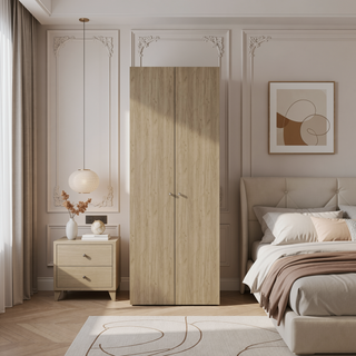 Sunvega Wenge 2-Door Tall Wardrobe Cabinet with Hanging Rod for Bedroom