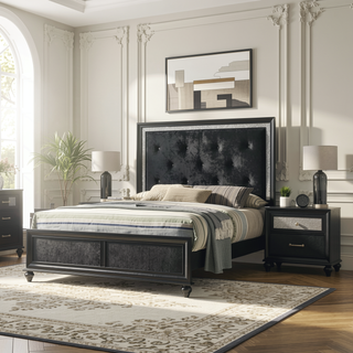 Sunvega Modern Style Black Silver Finish Wooden Nightstand with Two Storage Drawers
