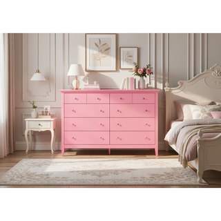 Sunvega Bright Pink Dresser with Spacious Drawers for Easy Organization