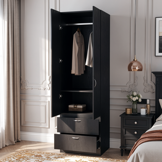 Sunvega Wenge 2-Door 2-Drawer Wardrobe with Hanging Rod for Bedroom
