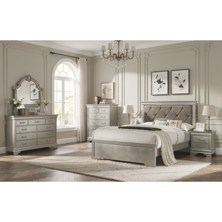 Sunvega Modern Glam Champagne Finish Crystal Diamond Tufted Crocodile Texture Nightstand