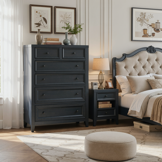 Sunvega Ebony 6-Drawer Chest with Classic Design and Sleek Metal Knobs