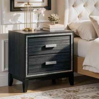 Sunvega Weathered Black Modern Glam 2-Drawer Nightstand with Safety Stop Mechanism