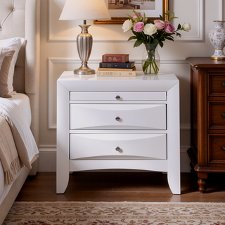 Sunvega Modern Black Nightstand with Two Storage Drawers and Pull Out Tray