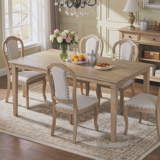 Sunvega Classic Country Style Rubber Wood Dining Table Set with Bench and Chairs