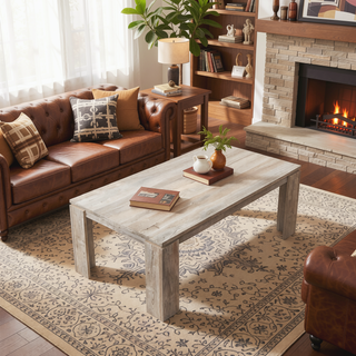 Sunvega Reclaimed Wood Look Taupe Dining Table with Block-Style Legs for Large Gatherings