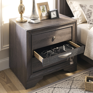 Sunvega Modern Black Nightstand with Hidden Jewelry Drawer and Nickel Knob