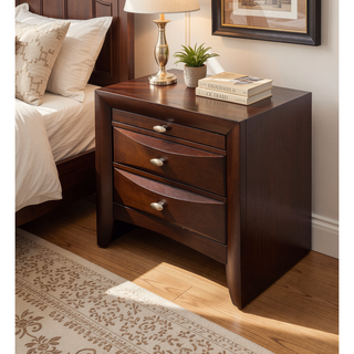Sunvega Espresso Finish Nightstand with Two Spacious Drawers and Top Tray