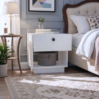 Sunvega White Nightstand with Convenient Drawer and Open Lower Shelf for Bedroom