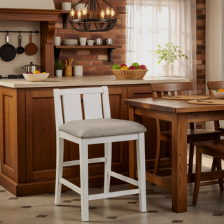 Sunvega Counter Height Dining Set with Display Shelf USB Ports and Fabric Chairs
