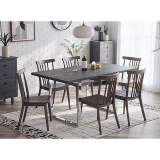 Sunvega Modern Dining Table with Grey Laminate Top and Chrome Metal Legs