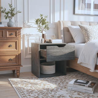 Sunvega Light Gray Nightstand End Table with Drawer and Open Shelf