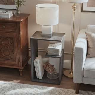 Sunvega 25 Inch High 3 Tier Open Shelf Nightstand with Ample Storage
