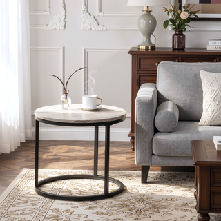 Sunvega Industrial Style Round Nesting Coffee Table Set with Metal Frame for Living Room
