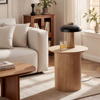 Sunvega Mid Century Modern Round Fluted Side Table for Living Room Bedroom