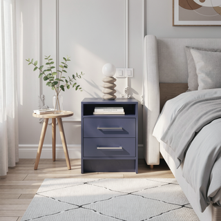 Sunvega Modern Nightstand with Two Spacious Drawers and Metal Handles for Bedroom