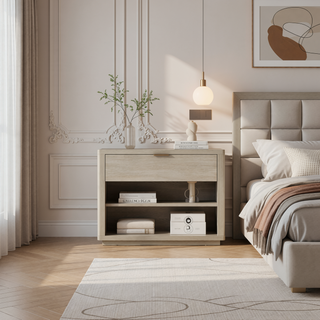 Sunvega Modern Brown Nightstand with Open Shelf and Drawer for Bedroom