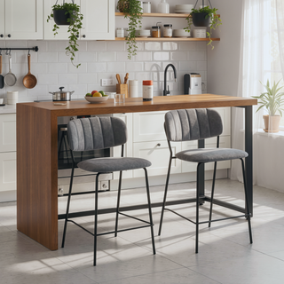Sunvega 26 Inch Gray Faux Leather and Black Metal Counter Height Bar Stool