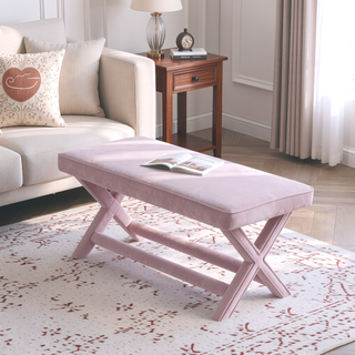 Sunvega Mid-Century Modern Velvet Upholstered Accent Bench with X-Crossed Legs