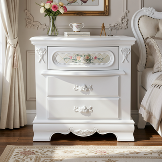 Sunvega White Finish Two Drawers Wood Nightstand for Youth Bedroom