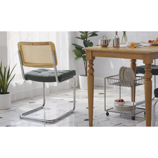 Sunvega Modern Mid Century Velvet Rattan Dining Chairs with Chrome Legs Set of 2