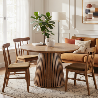 Sunvega Modern Oval Wooden Dining Table with Slatted Legs for Living Room