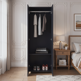 Sunvega 2 Door Black Wengue Armoire with 2 Interior Shelves for Bedroom