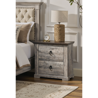 Sunvega Contemporary Rustic Gray Two-Tone Finish Nightstand with Two Drawers and Metal Knobs