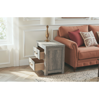 Sunvega Light Gray Oak Wood Nightstand with Dimensions 24 x 17 x 25 Inches