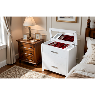 Sunvega Modern 5 Drawer Chest with Mirror Lid Top and Jewelry Tray