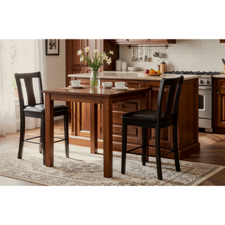 Sunvega Black Faux Leather Upholstered Counter Height Dining Table and 4 Chairs Set