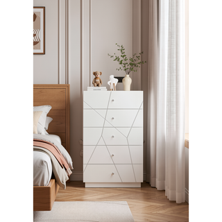Sunvega Mist Chest White High-Gloss Lacquer Finish with Five Smooth-Glide Drawers