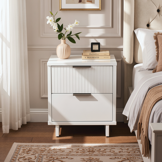 Sunvega Modern Glam Nightstand with Gold Steel Handles and Solid Wood Drawers