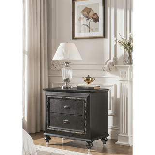 Sunvega Kaitlyn Metallic Gray Finish Wood Nightstand with Two Drawers and Crystal Trim
