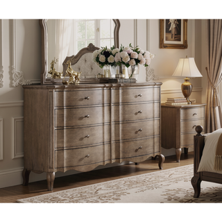 Sunvega Fully Assembled Antique Taupe Finish 8-Drawer Dresser with Felt-Lined Top
