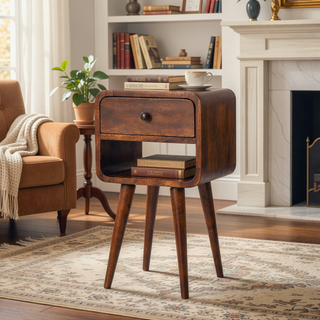 Sunvega Solid Wood Mini Chestnut Curve Lower Bedside with 1 Drawer and Open Slot