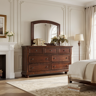 Sunvega Transitional Dark Walnut 7-Drawer Dresser with Metal Knobs