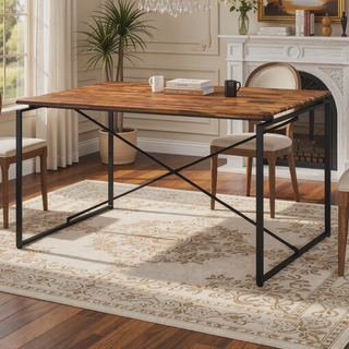 Sunvega Modern Industrial Rectangular Dining Table with Metal Sled Base