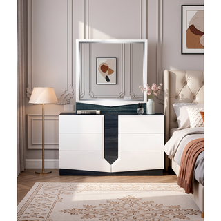 Sunvega Zebrano Accent Contemporary High Gloss White Nightstand