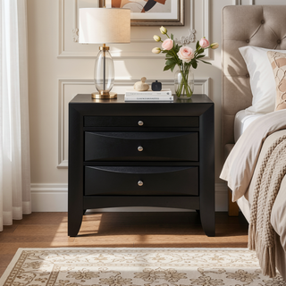 Sunvega Modern Black Nightstand with Two Storage Drawers and Pull Out Tray