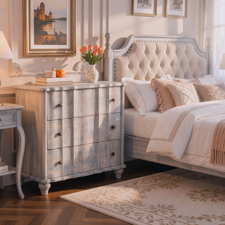 Sunvega Acid Wash Solid Mango Wood Chest with Soft Curved Legs
