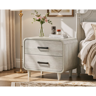 Sunvega Contemporary Style Solid Wood Nightstand with Two Drawers and White Finish