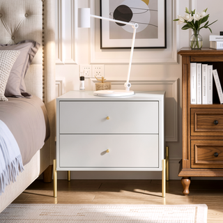Sunvega Modern Nightstand in Off White with Two Full Extension Drawers