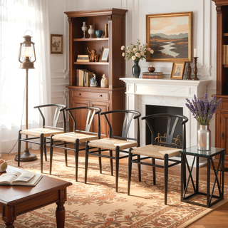 Sunvega Modern Iron Wishbone Dining Chair with Woven Seat for Multiple Styles