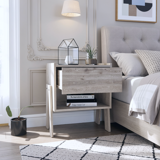 Sunvega Light Gray Nightstand with Drawer and Open Shelf for Bedroom or Living Room